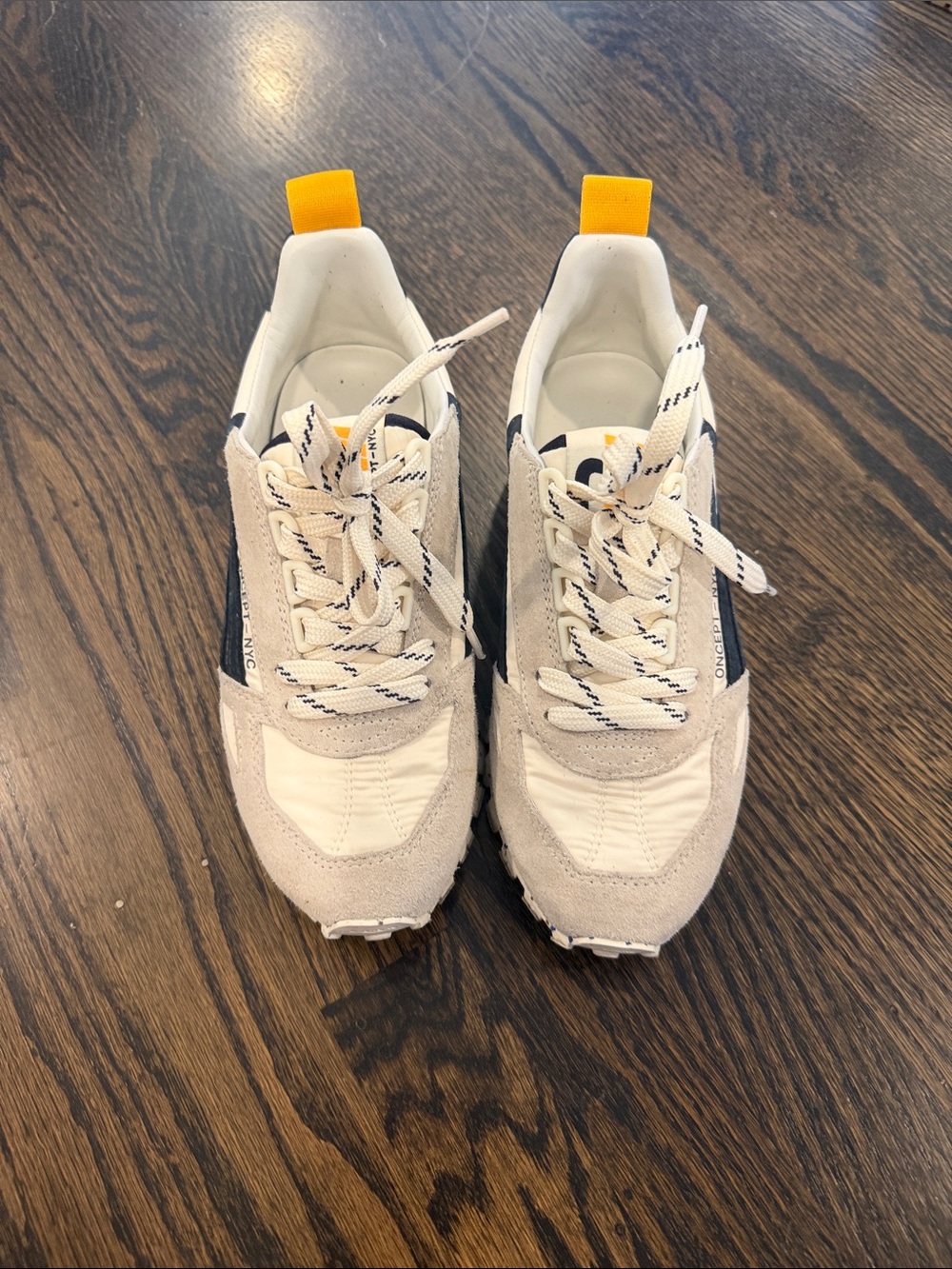Women's Neutral Beige & White Sneakers with Yellow Heel Tabs